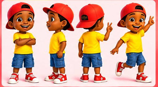 Bobo, garçon avec casquette rouge à l'envers et tee-shirt jaune